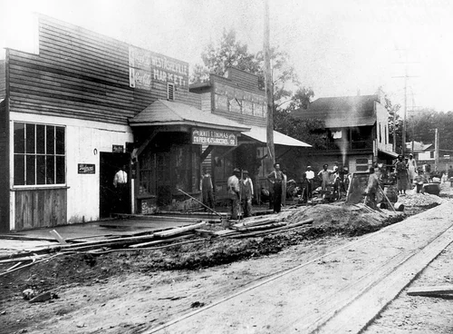 West Asheville Market streetcar track work 1914