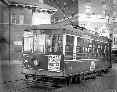 Birney Safety Car Trolley on Haywood Street, Asheville, NC 1920s