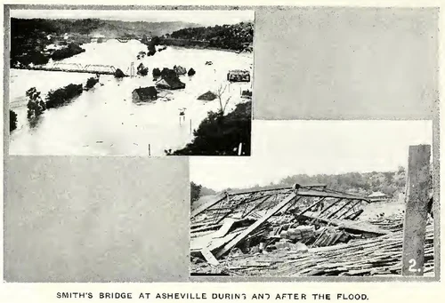 Smiths Bridge at Asheville during and after the 1916 Flood