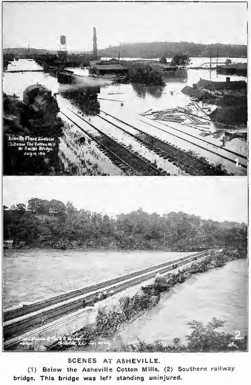 Scenes of Asheville, 1916 Flood - Asheville Cotton Mills, Southern Railway Bridge