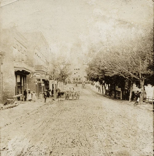 Patton Ave Asheville towards Square and old Courthouse, 1879
